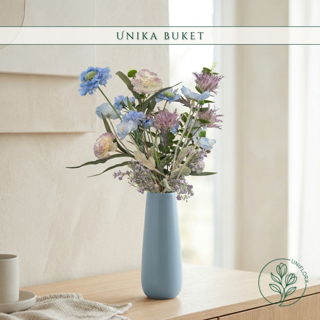 Evighedsbuket Unika 26.20: Himmelsk Ro med nuancer af groen, jadegron, pink, lilla-1, lysebla-1, lavendel, hvid - Uniflora