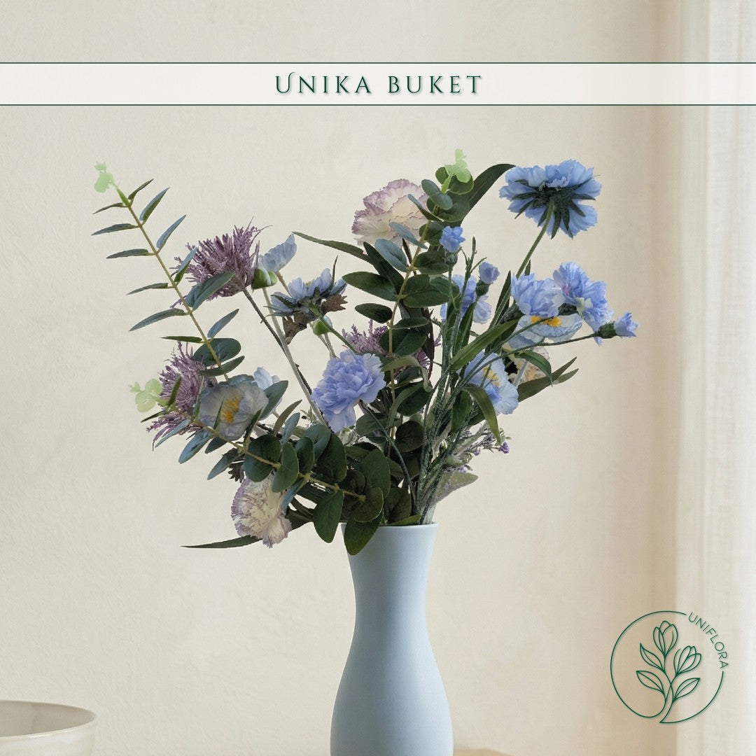 Evighedsbuket Unika 26.20: Himmelsk Ro med nuancer af groen, jadegron, pink, lilla-1, lysebla-1, lavendel, hvid - Uniflora
