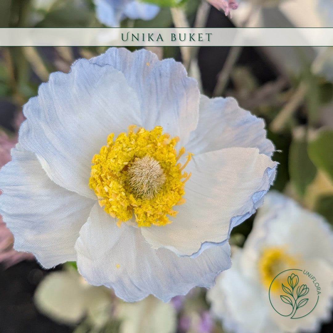Evighedsbuket Unika 26.20: Himmelsk Ro med nuancer af groen, jadegron, pink, lilla-1, lysebla-1, lavendel, hvid - Uniflora