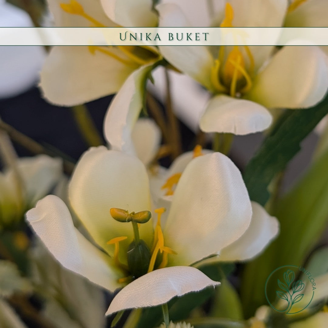 Evighedsbuket Unika 26.21: Forårsglæde med nuancer af groen, jadegron, pink, lysebla-1, hvid - Uniflora