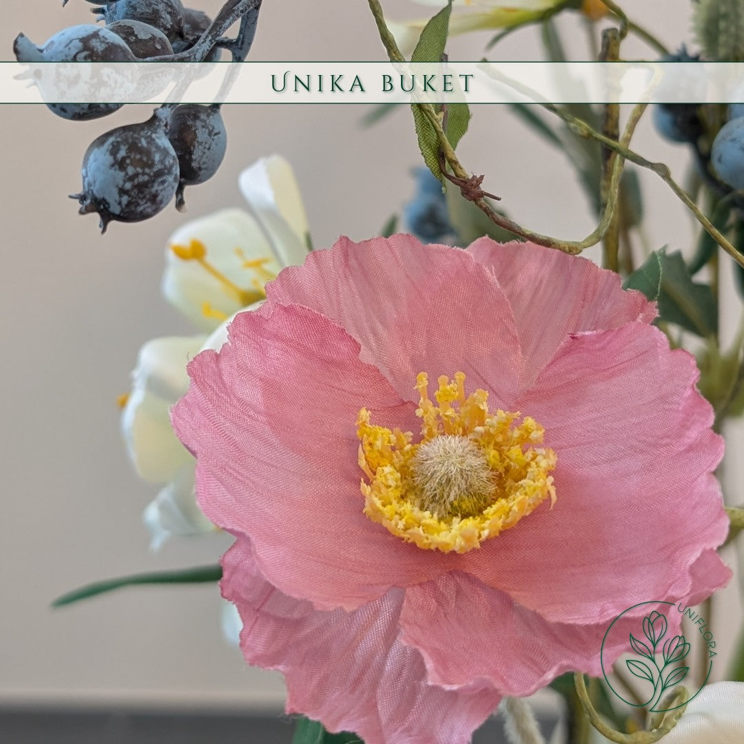Evighedsbuket Unika 26.21: Forårsglæde med nuancer af groen, jadegron, pink, lysebla-1, hvid - Uniflora