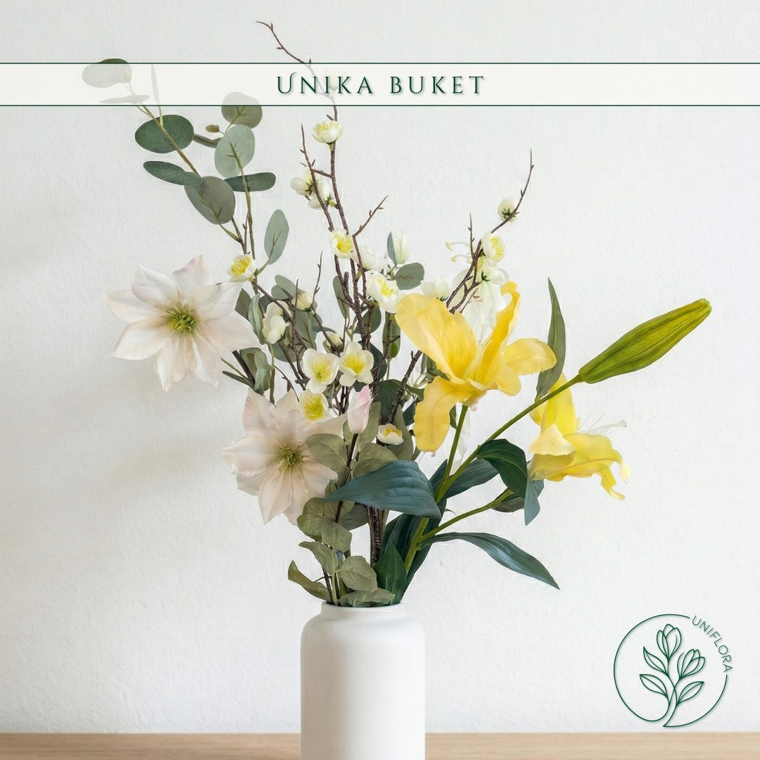 Evighedsbuket Unika 26.22: Lysende Klarhed med nuancer af groen, jadegron, zink-gul, hvid - Uniflora