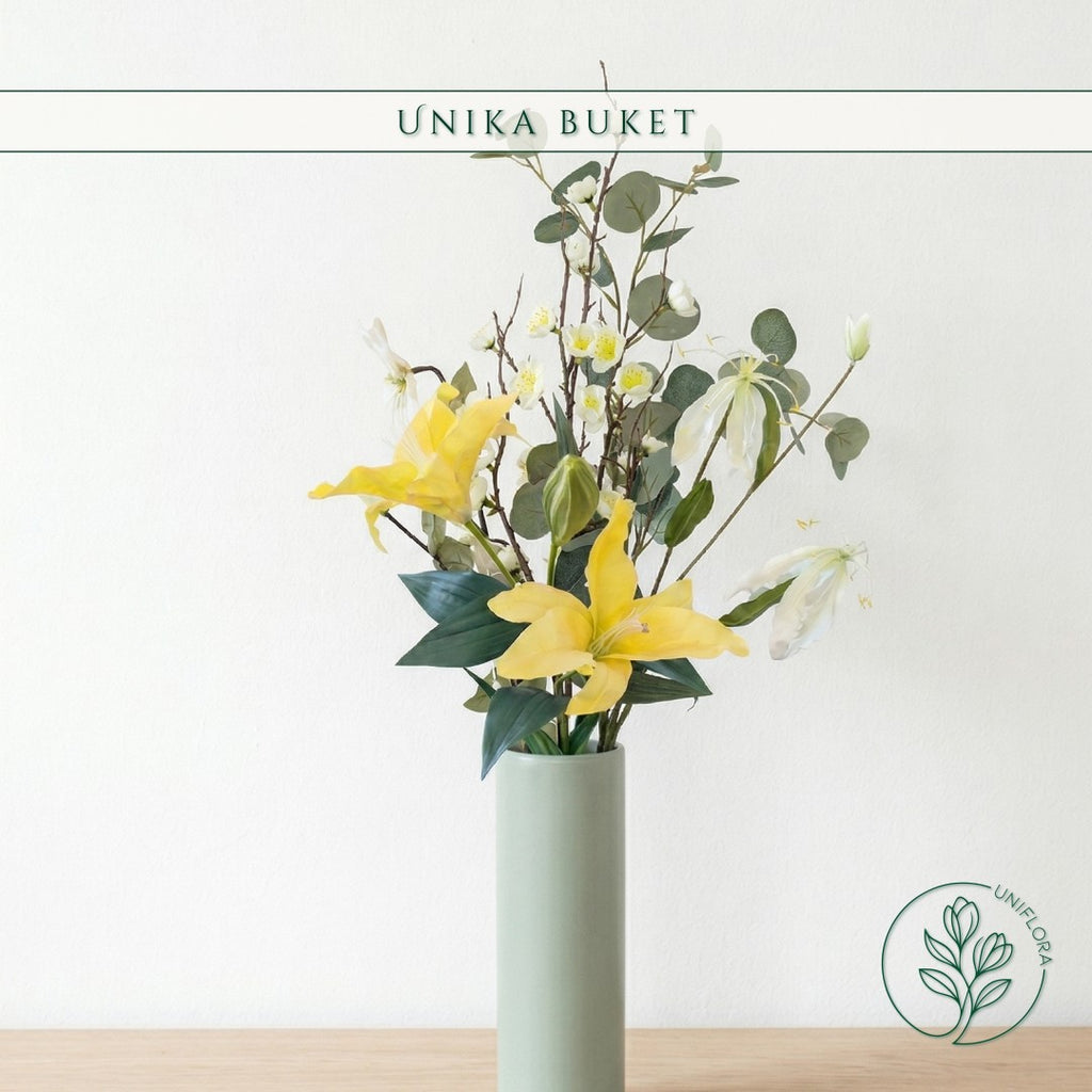 Evighedsbuket Unika 26.22: Lysende Klarhed med nuancer af groen, jadegron, zink-gul, hvid - Uniflora