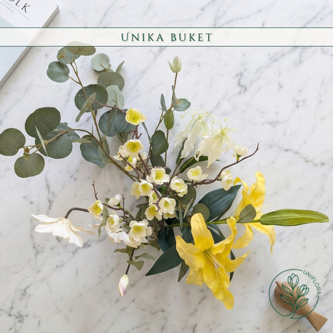 Evighedsbuket Unika 26.22: Lysende Klarhed med nuancer af groen, jadegron, zink-gul, hvid - Uniflora
