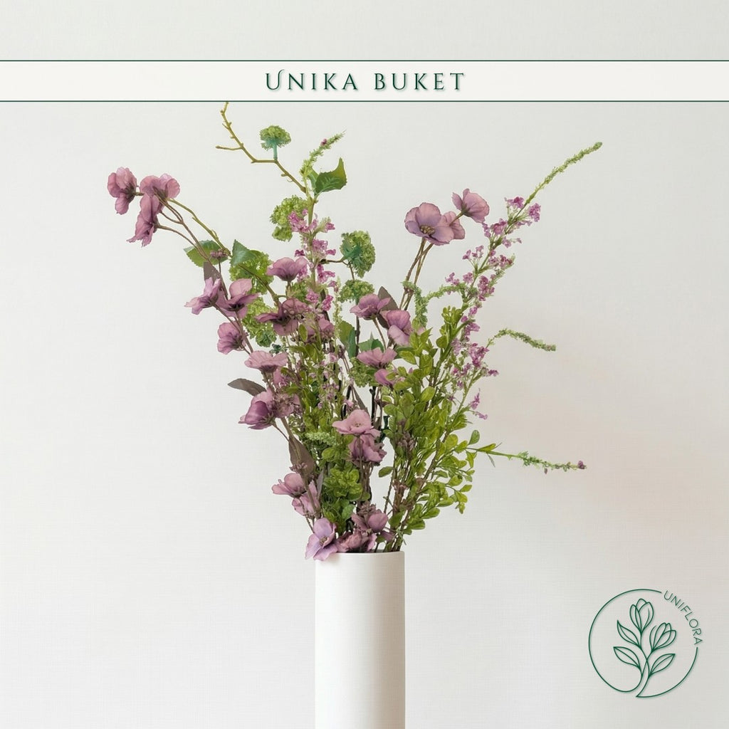 Evighedsbuket Unika 26.23: Blid Vildskab med nuancer af groen, jadegron, pink-1, pink - Uniflora