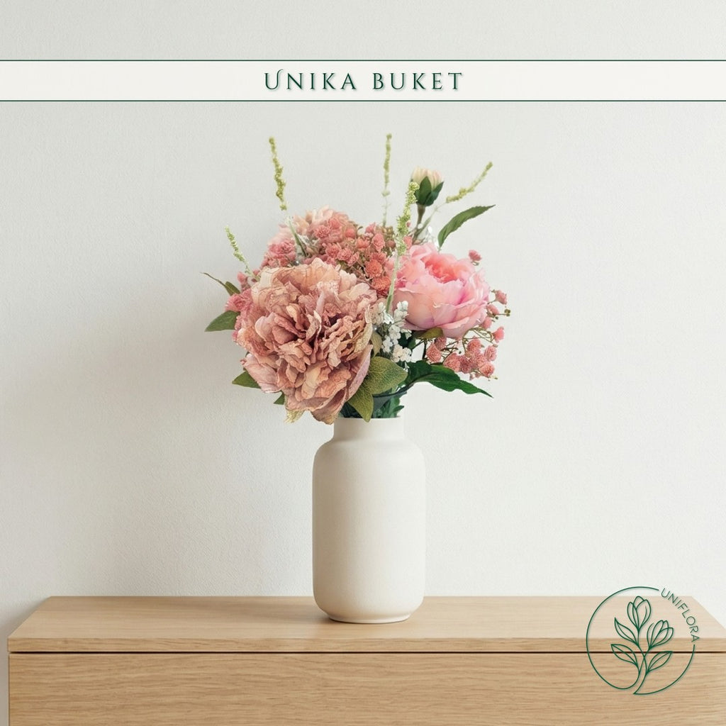 Evighedsbuket Unika 26.24: Sart Romantik med nuancer af groen, jadegron, pink-1, pink, hvid - Uniflora