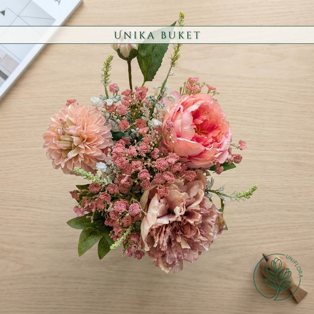 Evighedsbuket Unika 26.24: Sart Romantik med nuancer af groen, jadegron, pink-1, pink, hvid - Uniflora