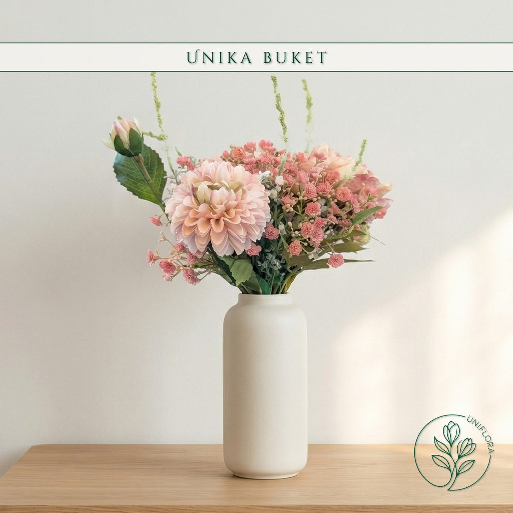 Evighedsbuket Unika 26.24: Sart Romantik med nuancer af groen, jadegron, pink-1, pink, hvid - Uniflora