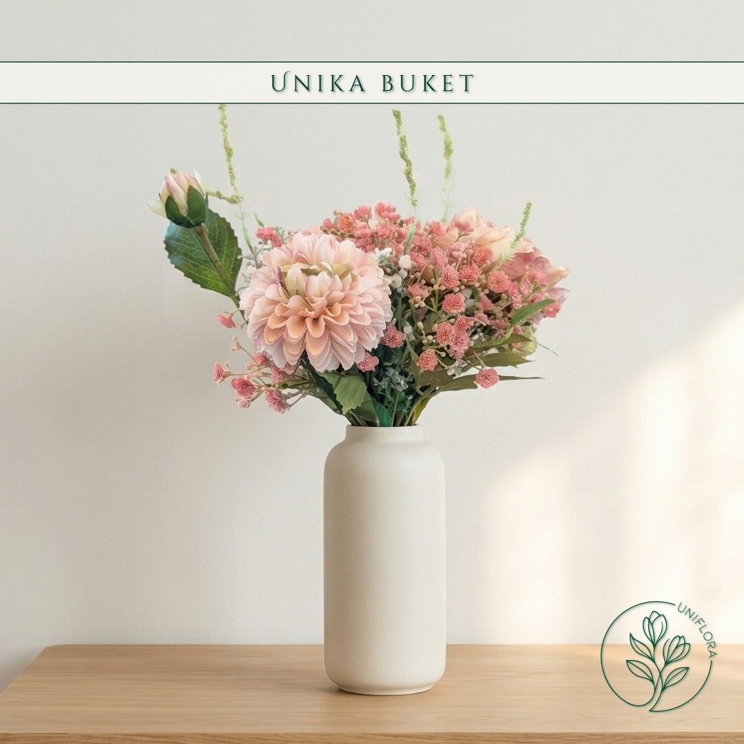 Evighedsbuket Unika 26.24: Sart Romantik med nuancer af groen, jadegron, pink-1, pink, hvid - Uniflora
