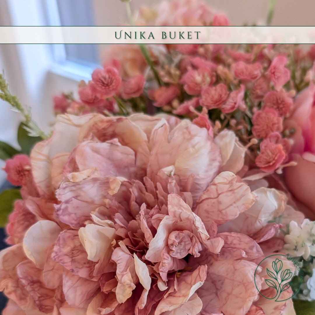 Evighedsbuket Unika 26.24: Sart Romantik med nuancer af groen, jadegron, pink-1, pink, hvid - Uniflora