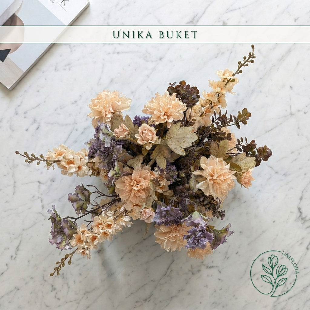 Evighedsbuket Unika 26.26: Støvet Poesi med nuancer af groen, jadegron, lavendel, lilla-1, lys-brun, hvid - Uniflora