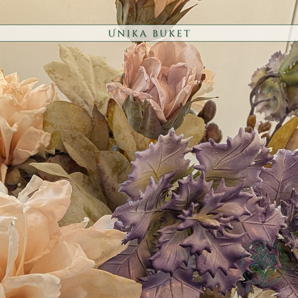 Evighedsbuket Unika 26.26: Støvet Poesi med nuancer af groen, jadegron, lavendel, lilla-1, lys-brun, hvid - Uniflora