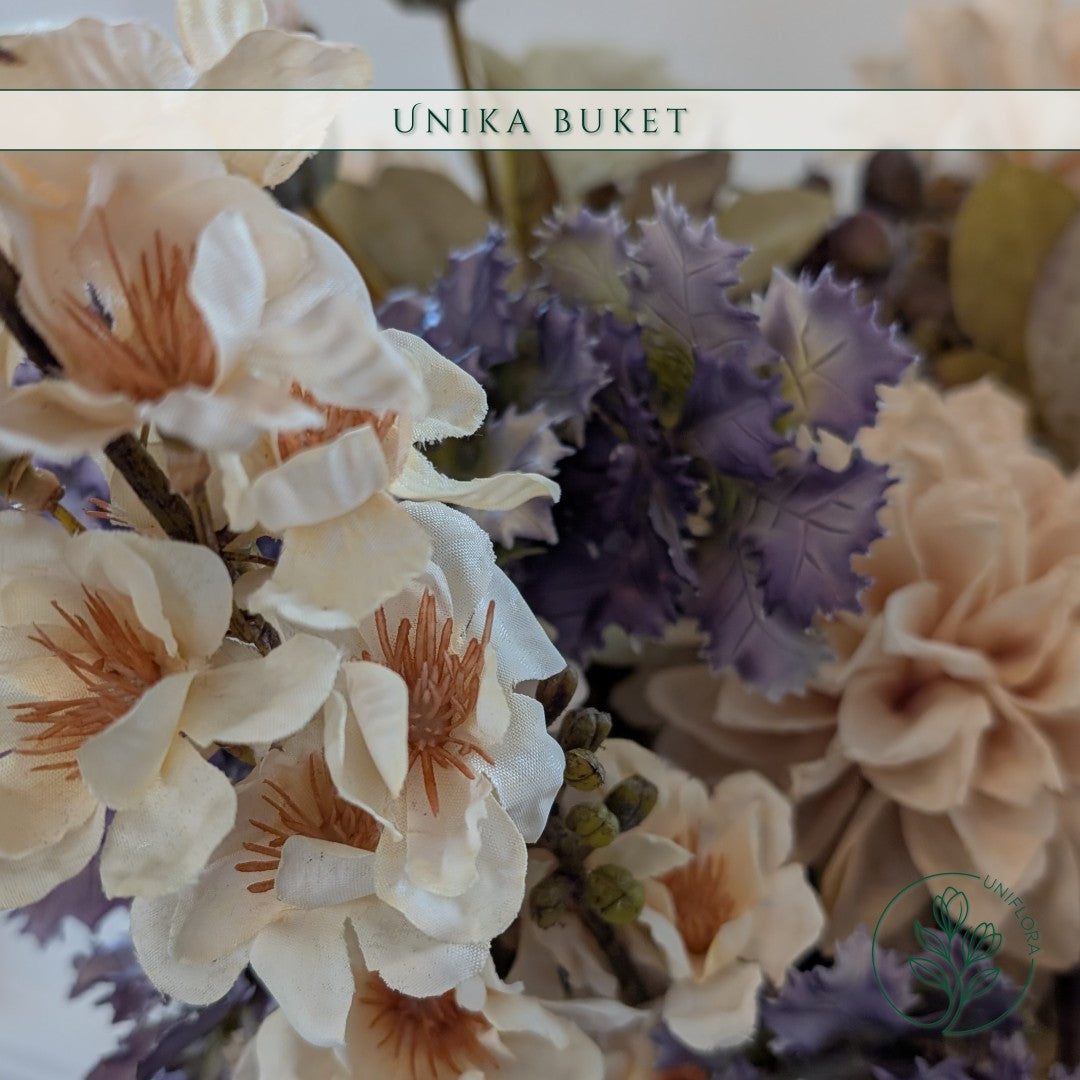 Evighedsbuket Unika 26.26: Støvet Poesi med nuancer af groen, jadegron, lavendel, lilla-1, lys-brun, hvid - Uniflora