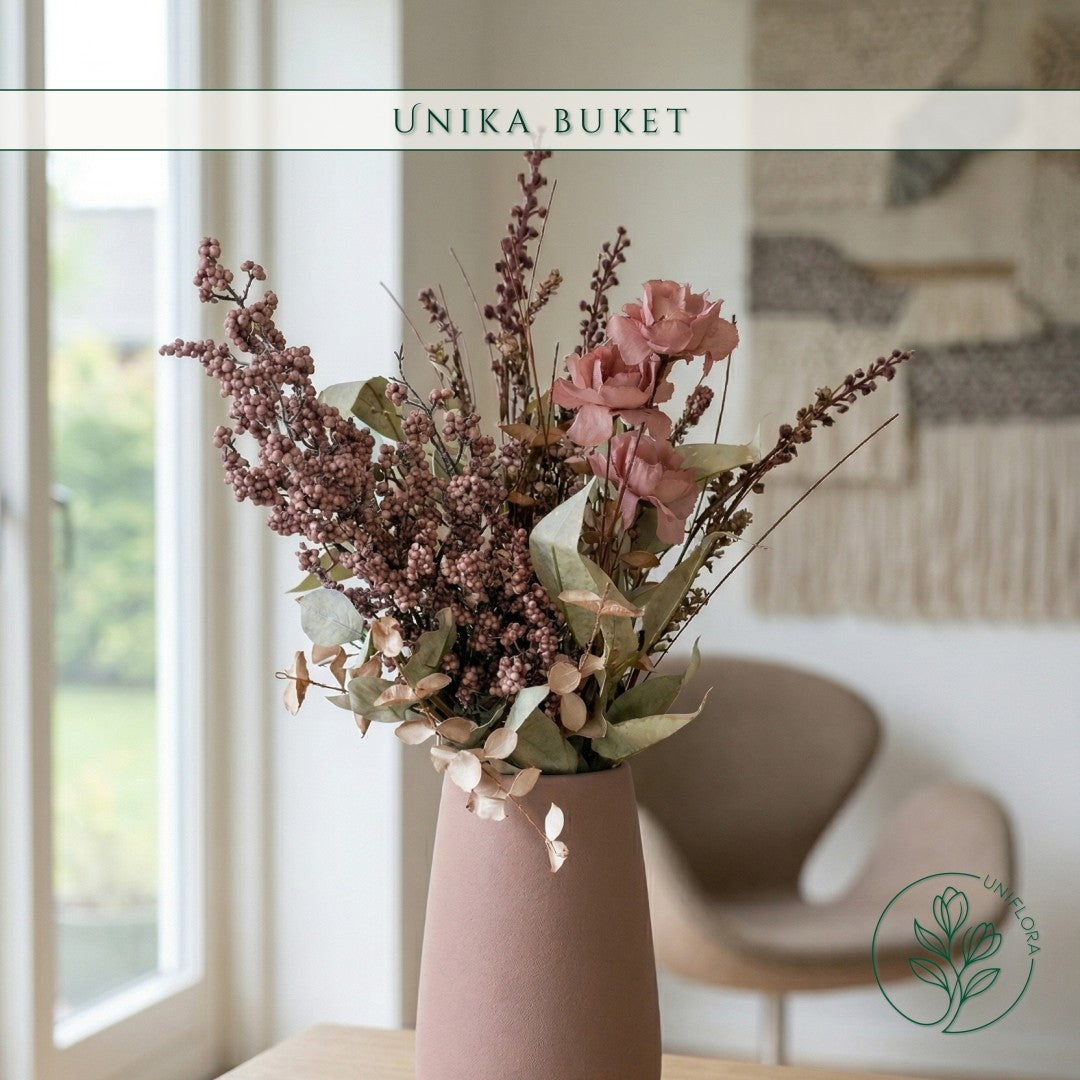Evighedsbuket Unika 26.27: Rosa Melankoli med nuancer af groen, jadegron, hvid, pink, mellembrun - Uniflora