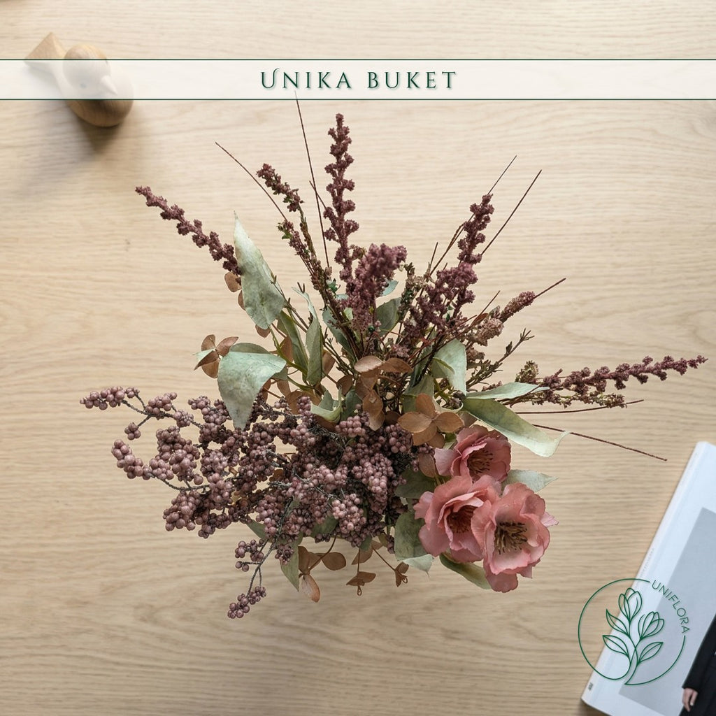 Evighedsbuket Unika 26.27: Rosa Melankoli med nuancer af groen, jadegron, hvid, pink, mellembrun - Uniflora