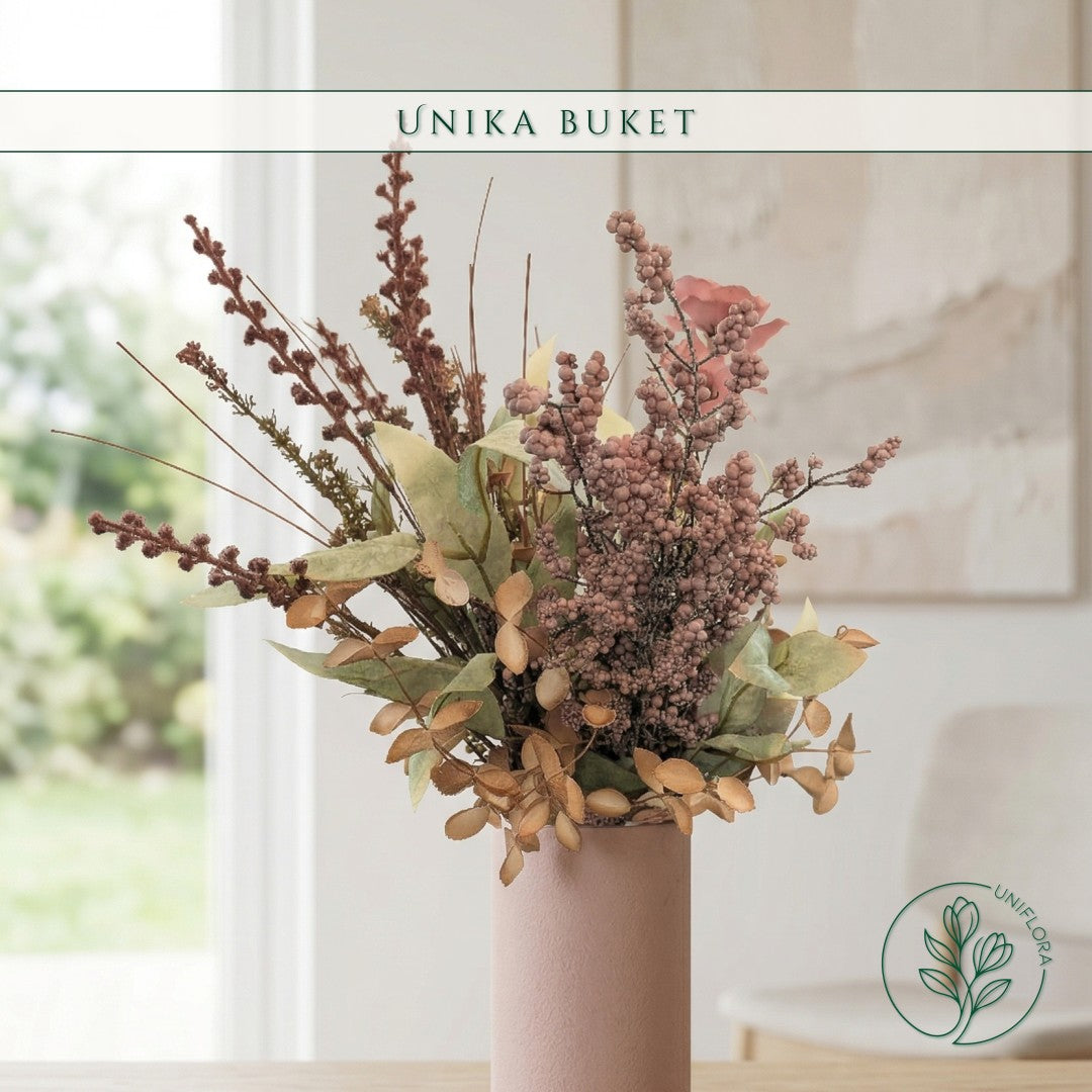 Evighedsbuket Unika 26.27: Rosa Melankoli med nuancer af groen, jadegron, hvid, pink, mellembrun - Uniflora