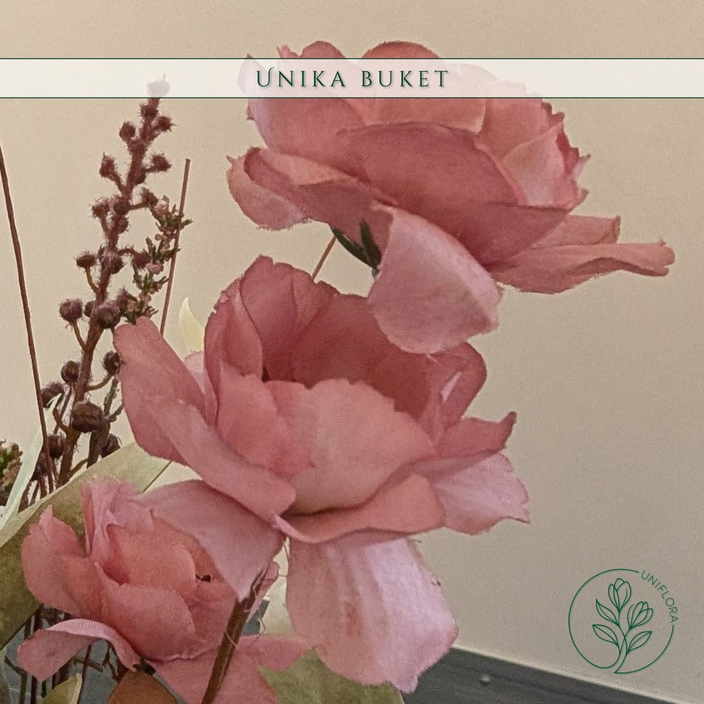 Evighedsbuket Unika 26.27: Rosa Melankoli med nuancer af groen, jadegron, hvid, pink, mellembrun - Uniflora