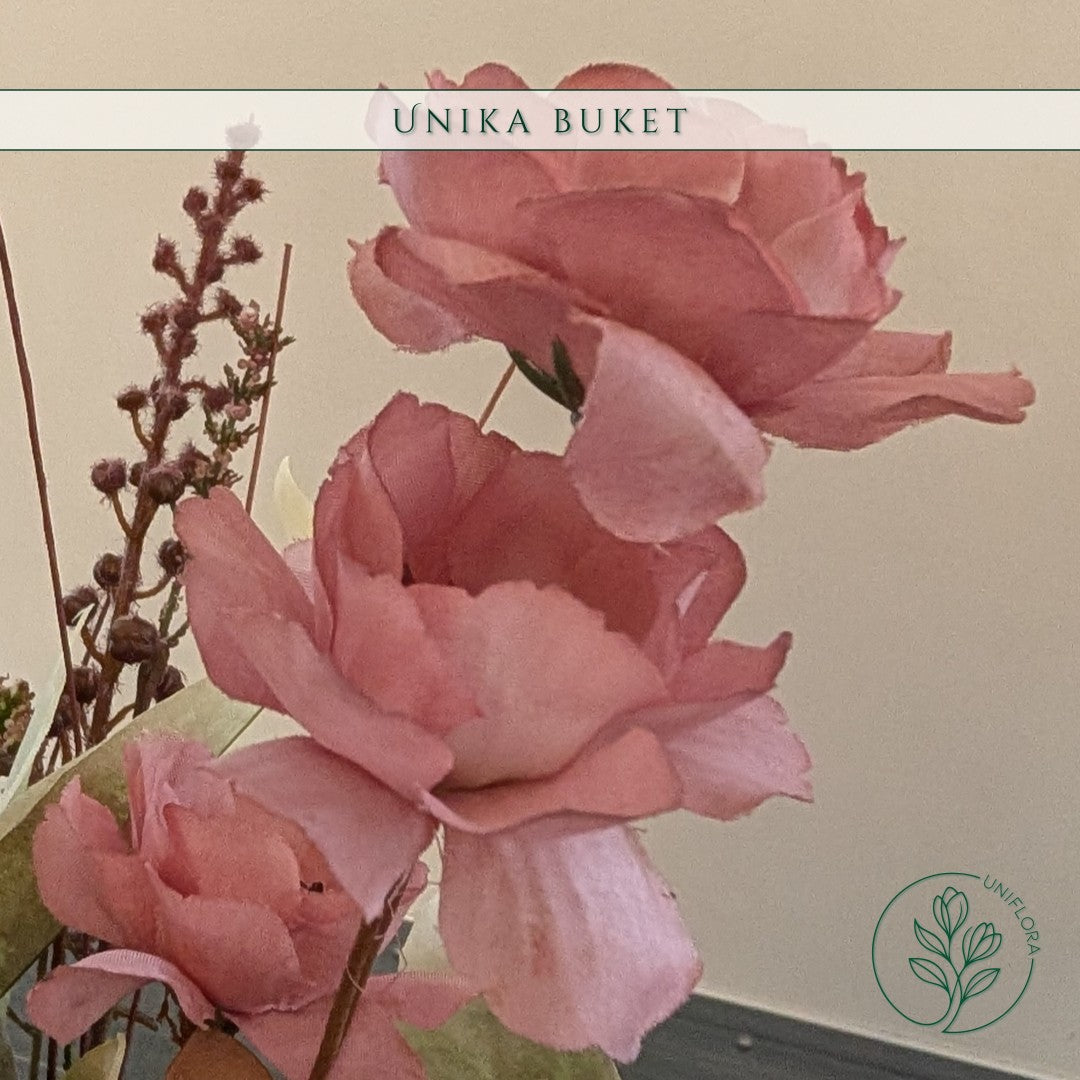 Evighedsbuket Unika 26.27: Rosa Melankoli med nuancer af groen, jadegron, hvid, pink, mellembrun - Uniflora