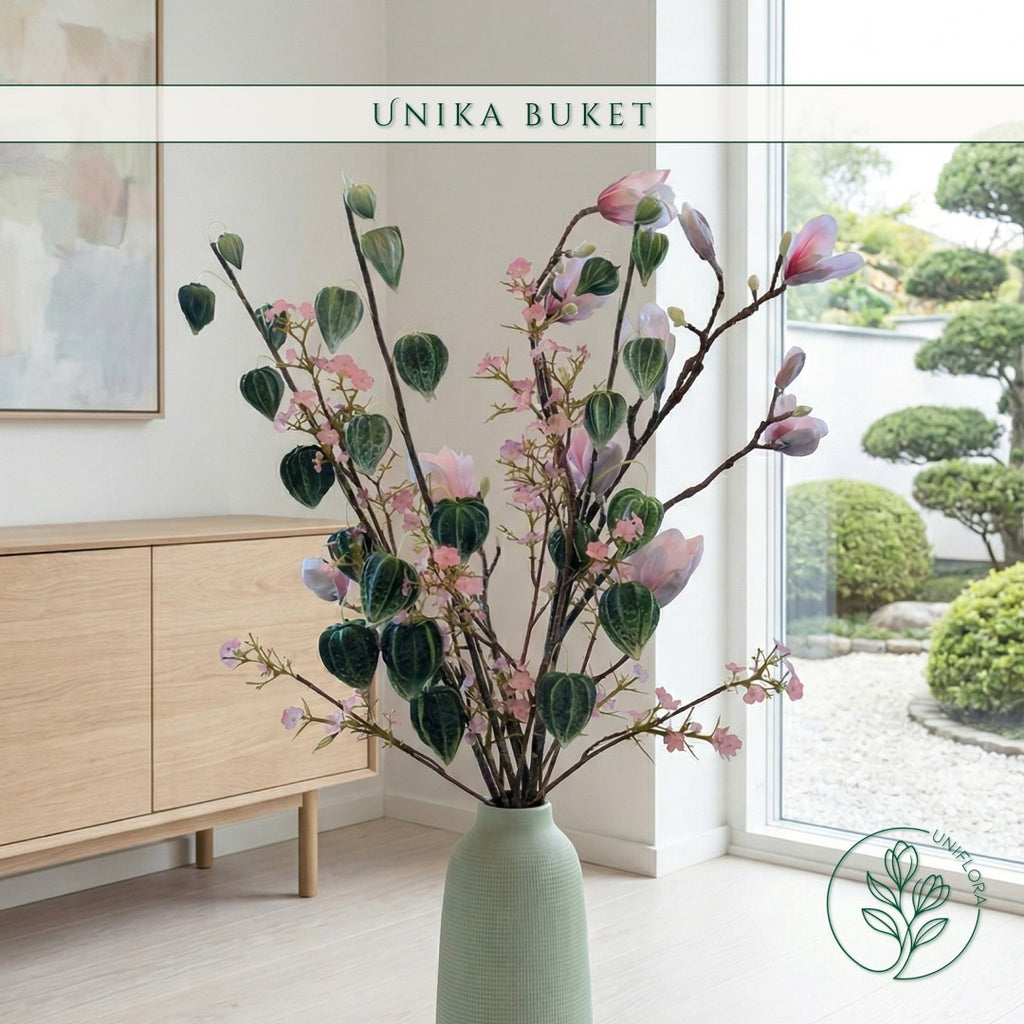 Evighedsbuket Unika 26.28: Nordisk Zen med nuancer af groen, jadegron, hvid, pink - Uniflora