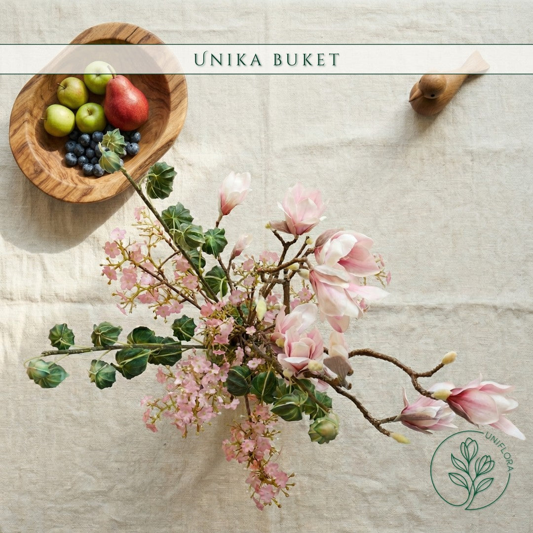 Evighedsbuket Unika 26.28: Nordisk Zen med nuancer af groen, jadegron, hvid, pink - Uniflora