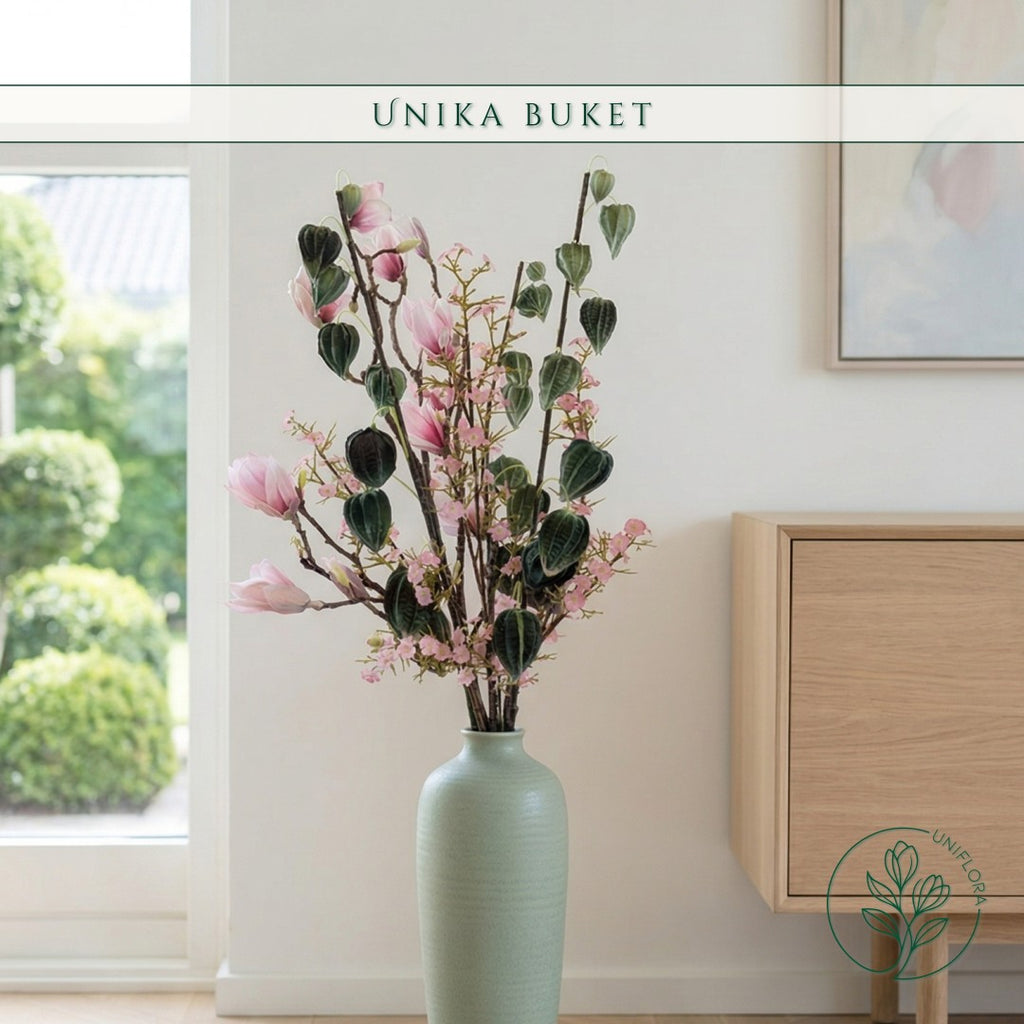 Evighedsbuket Unika 26.28: Nordisk Zen med nuancer af groen, jadegron, hvid, pink - Uniflora