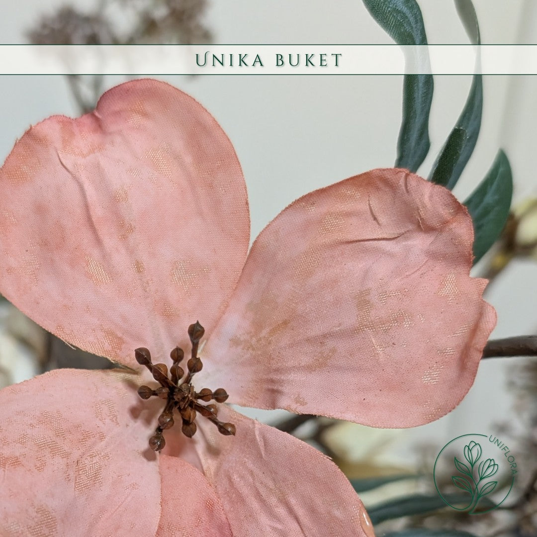 Evighedsbuket Unika 26.29: Dæmpet Glød med nuancer af groen, jadegron, hvid, pink - Uniflora