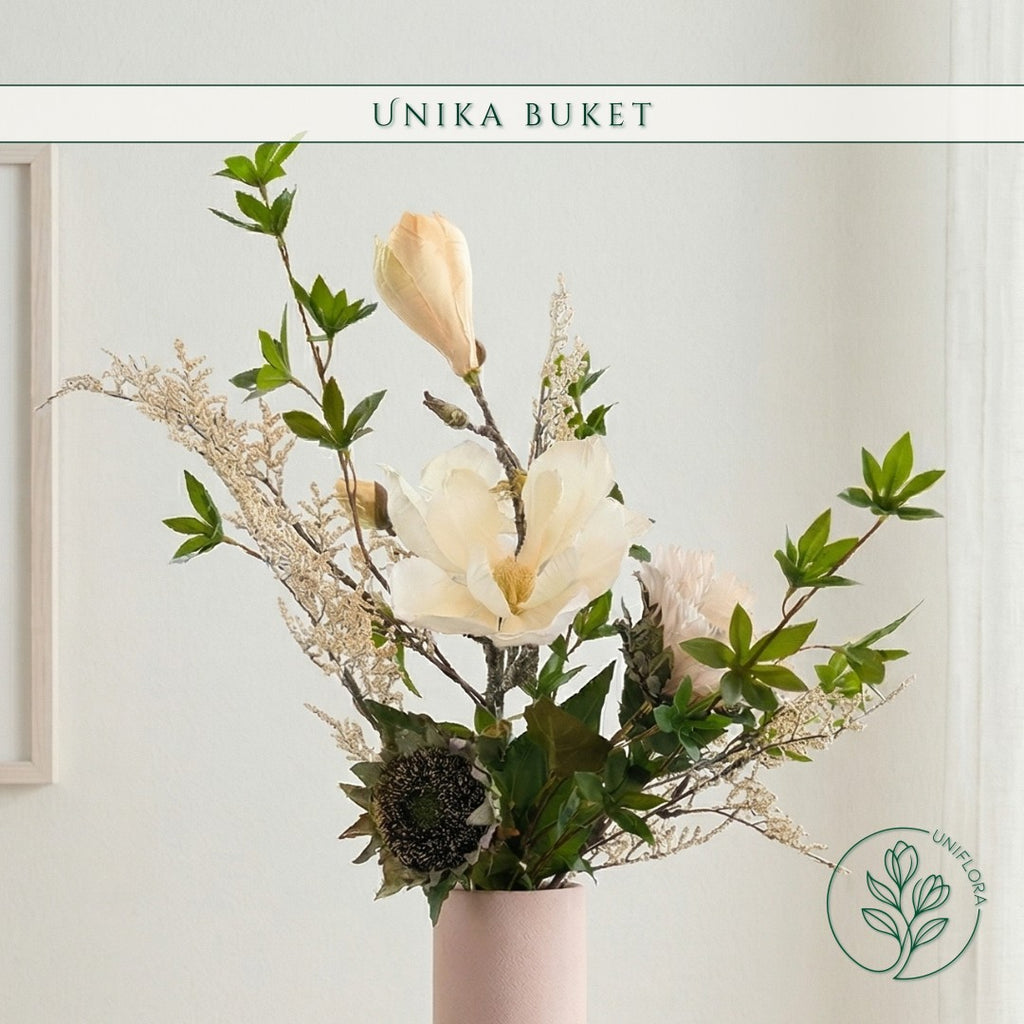 Evighedsbuket Unika 26.30: Tidløst Spor med nuancer af groen, jadegron, hvid - Uniflora