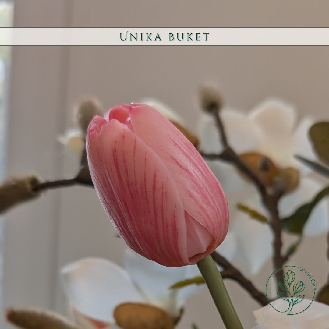 Evighedsbuket Unika 26.31: Floraens Perle med nuancer af groen, jadegron, hvid, pink - Uniflora