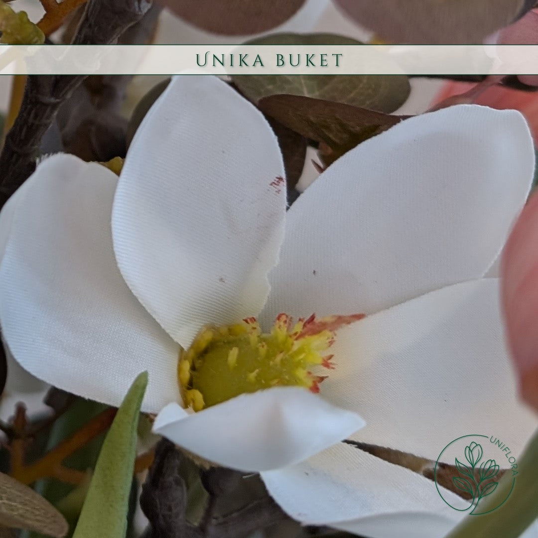 Evighedsbuket Unika 26.31: Floraens Perle med nuancer af groen, jadegron, hvid, pink - Uniflora
