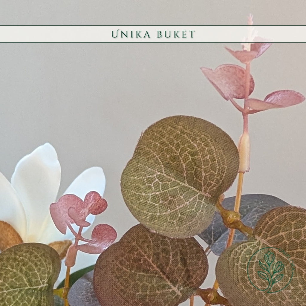 Evighedsbuket Unika 26.31: Floraens Perle med nuancer af groen, jadegron, hvid, pink - Uniflora