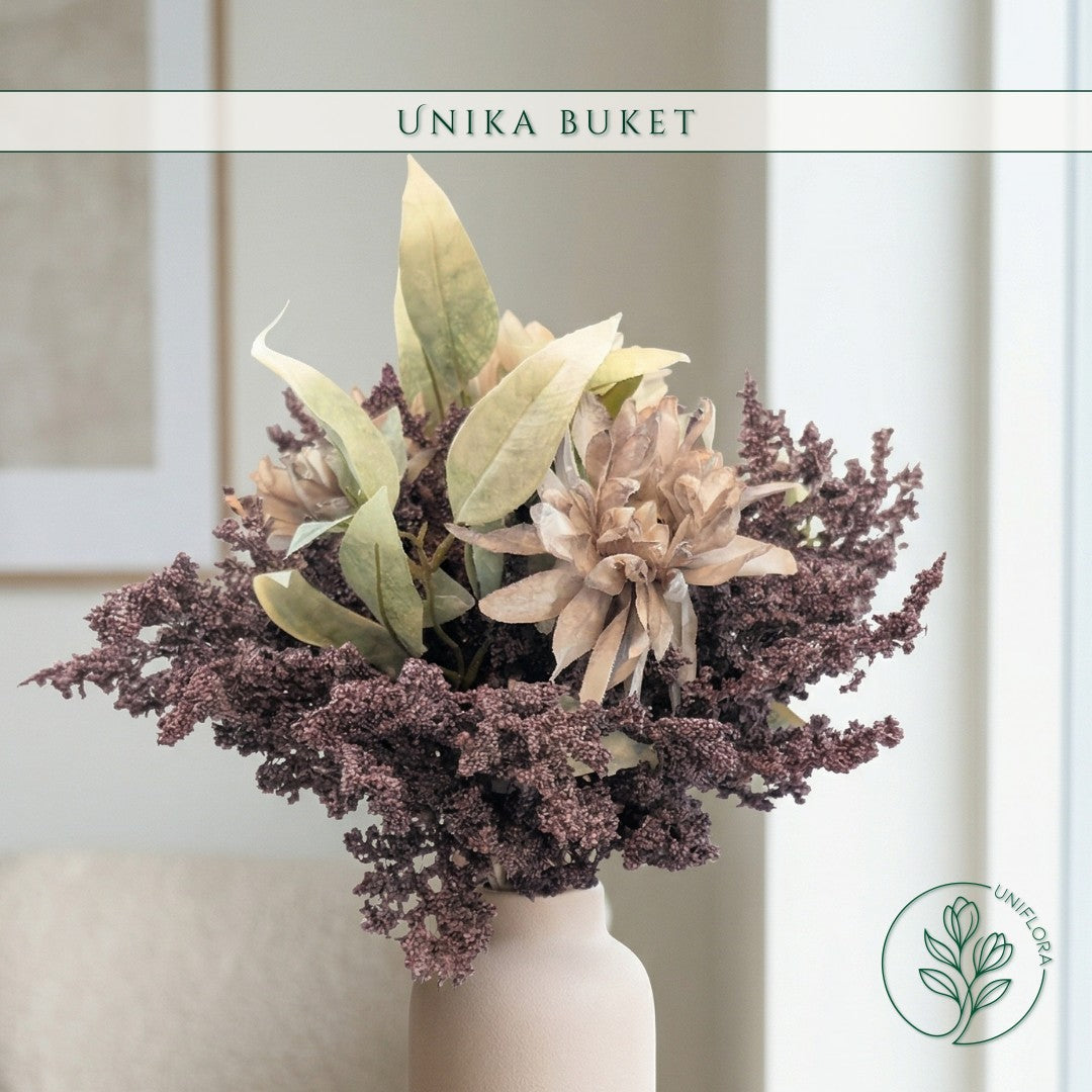 Evighedsbuket Unika 26.32: Skovbundens Dyb med nuancer af groen, jadegron, hvid, lilla-1, lys-brun, mellembrun - Uniflora