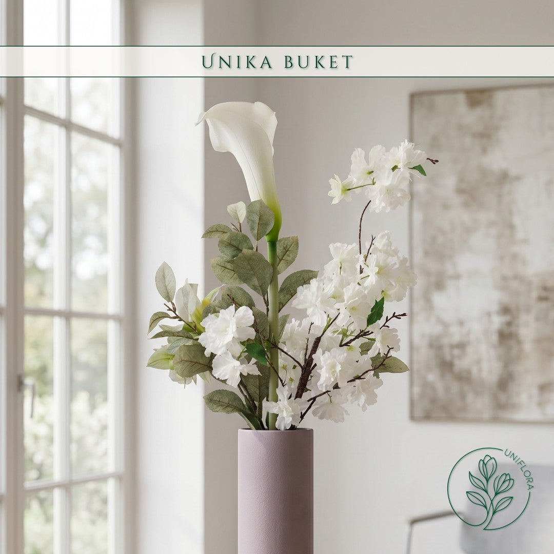 Evighedsbuket Unika 26.36: Snehvid Dråbe med nuancer af jadegron, zink-gul, hvid - Uniflora