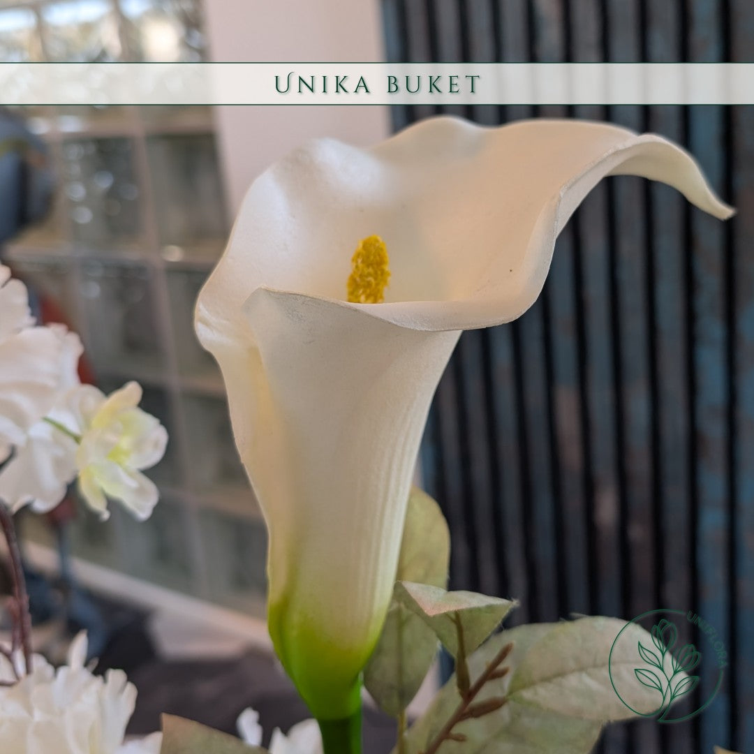 Evighedsbuket Unika 26.36: Snehvid Dråbe med nuancer af jadegron, zink-gul, hvid - Uniflora