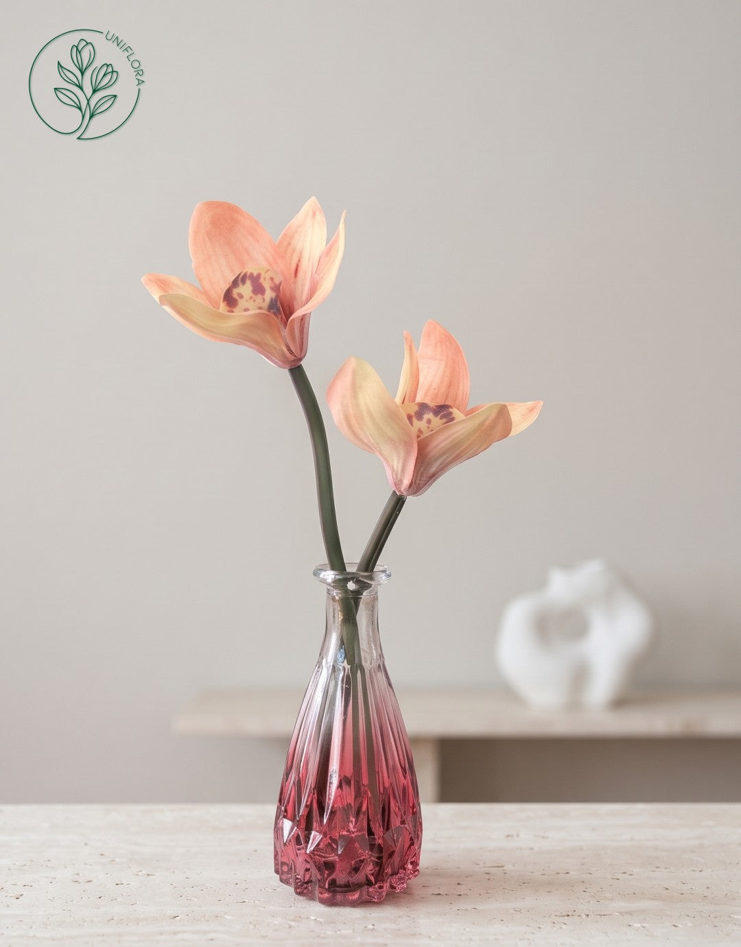 Fersken Orkidéer & Spir Vase