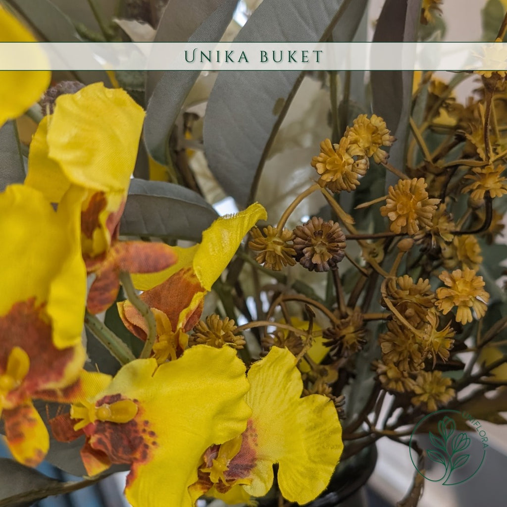 Evighedsbuket Unika 26.3: Solskinsdans med nuancer af groen, gul, orange - Uniflora