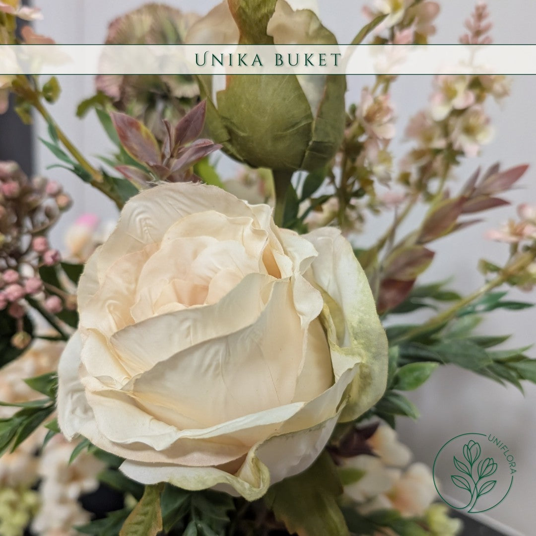 Evighedsbuket Unika 26.6: Yndefuld Luksus med nuancer af lys-brun, hvid, pink, jadegron, groen - Uniflora