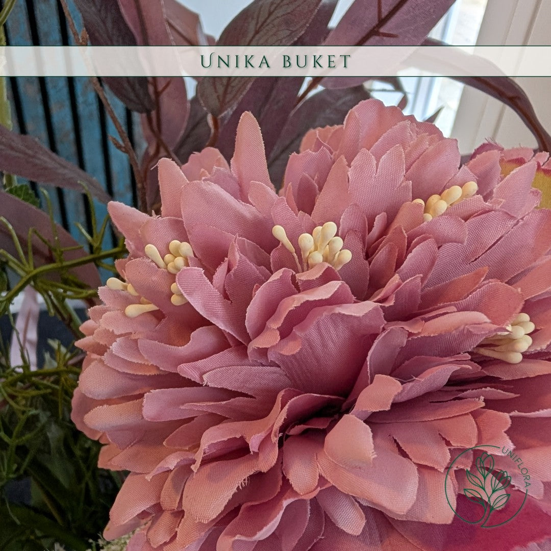 Evighedsbuket Unika 26.8: Skovens Favn med nuancer af lys-brun, pink-1, lilla-1, hvid, bla, groen, jadegron - Uniflora