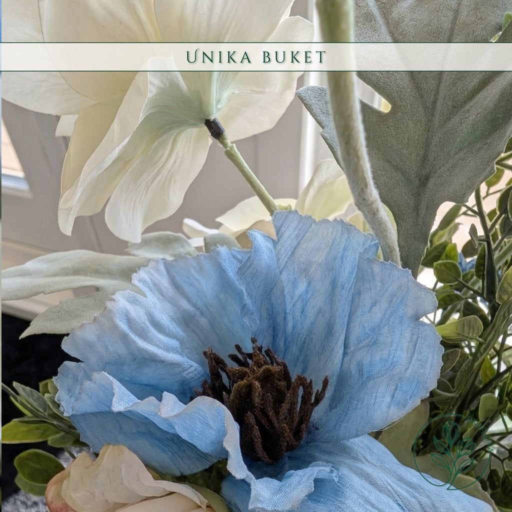 Evighedsbuket Unika 26.9: Kølig Skønhed med nuancer af hvid, bla-1, groen - Uniflora