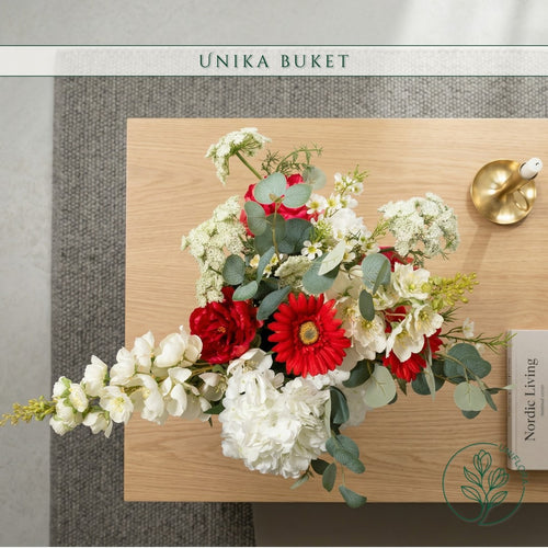 Evighedsbuket Unika 26.12: Majestætisk Flor med nuancer af rod, bordeaux, groen, jadegron, hvid - Uniflora