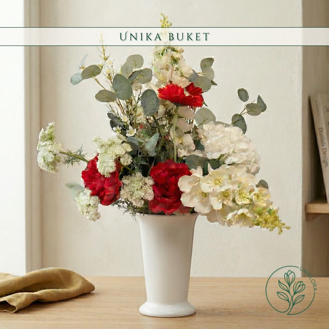 Evighedsbuket Unika 26.12: Majestætisk Flor med nuancer af rod, bordeaux, groen, jadegron, hvid - Uniflora