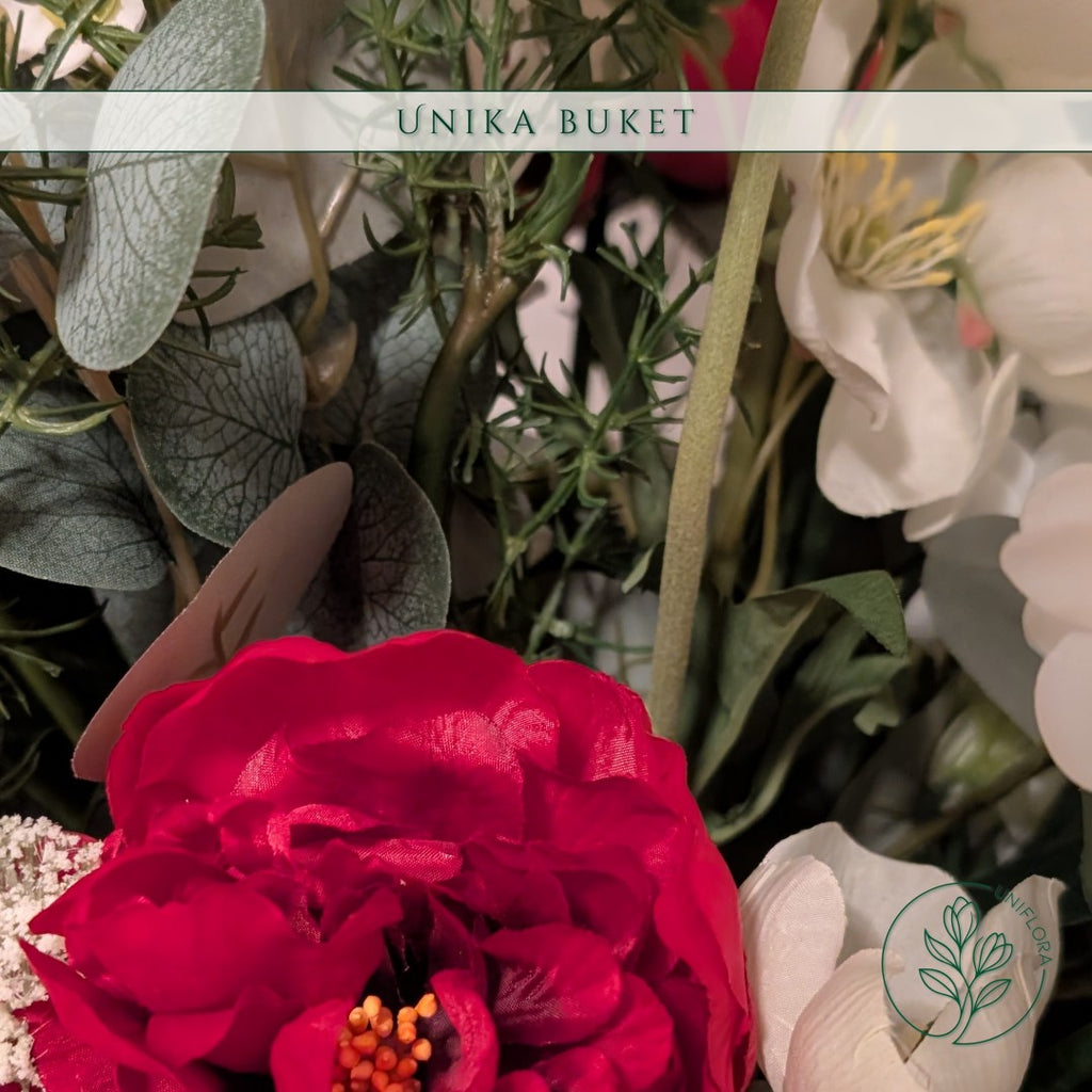 Evighedsbuket Unika 26.12: Majestætisk Flor med nuancer af rod, bordeaux, groen, jadegron, hvid - Uniflora