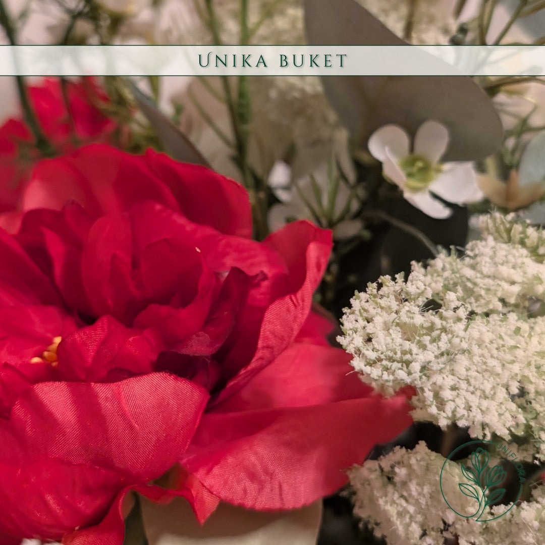 Evighedsbuket Unika 26.12: Majestætisk Flor med nuancer af rod, bordeaux, groen, jadegron, hvid - Uniflora