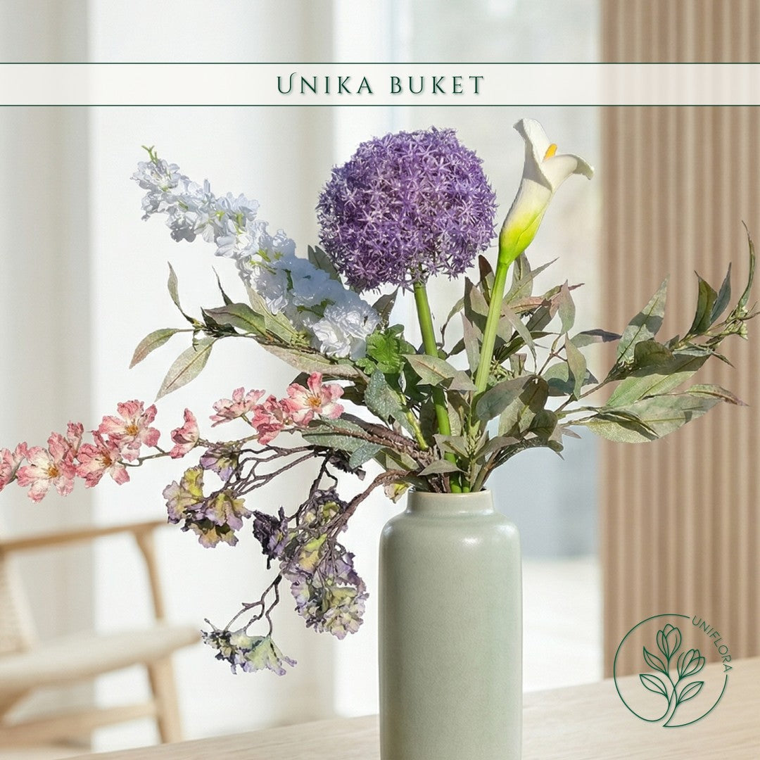 Evighedsbuket Unika 26.14: Svævende Ynde med nuancer af violet, jadegron, pink, hvid, lavendel - Uniflora
