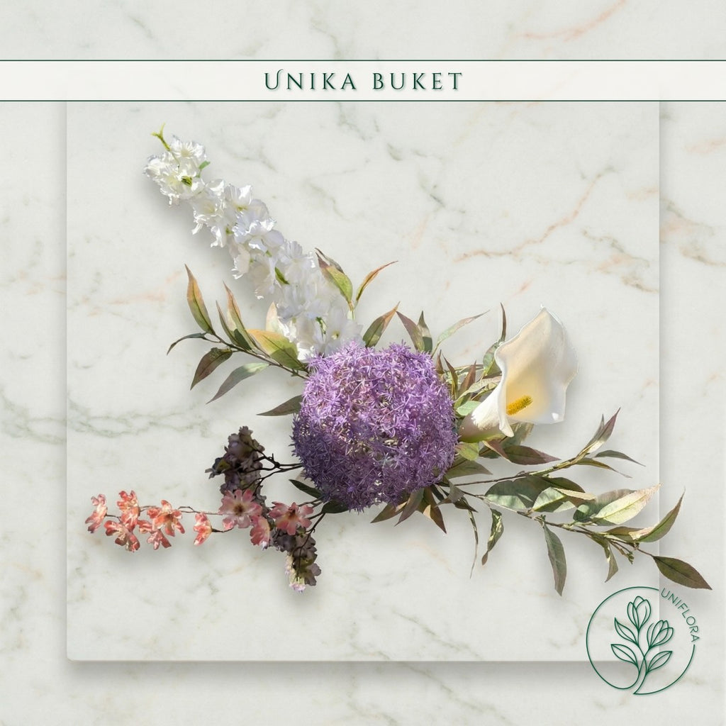 Evighedsbuket Unika 26.14: Svævende Ynde med nuancer af violet, jadegron, pink, hvid, lavendel - Uniflora