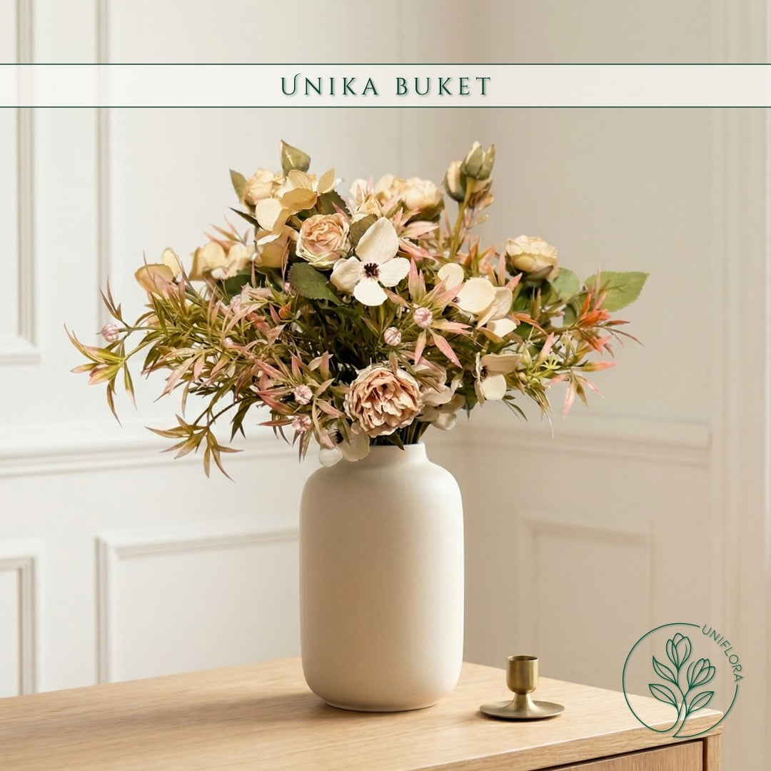 Evighedsbuket Unika 26.16: Pudret Poesi med nuancer af pink, hvid, jadegron - Uniflora