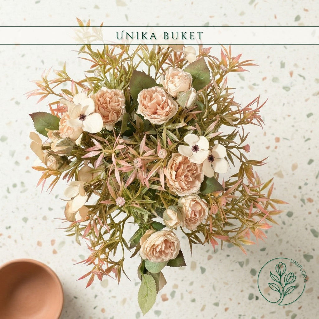 Evighedsbuket Unika 26.16: Pudret Poesi med nuancer af pink, hvid, jadegron - Uniflora