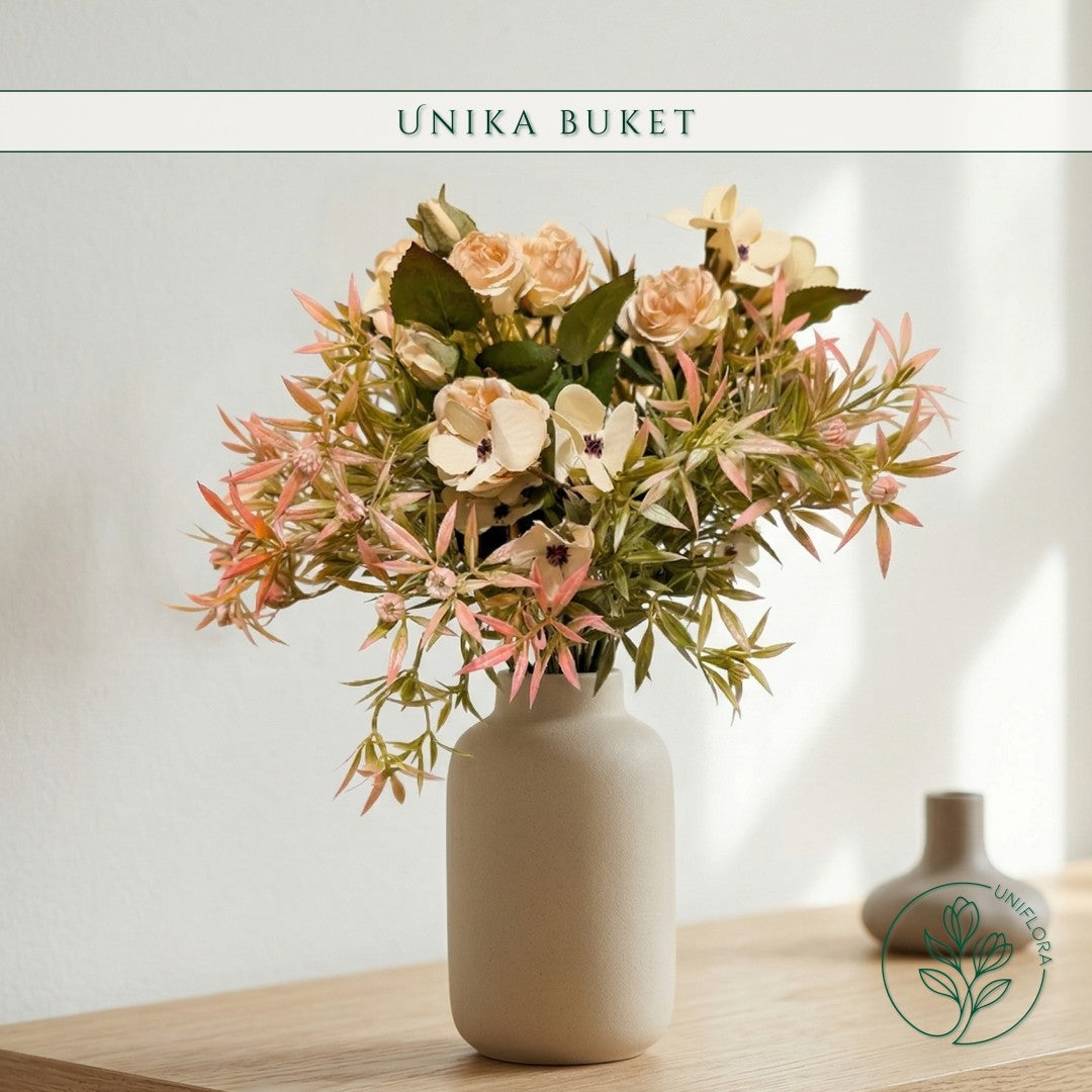 Evighedsbuket Unika 26.16: Pudret Poesi med nuancer af pink, hvid, jadegron - Uniflora