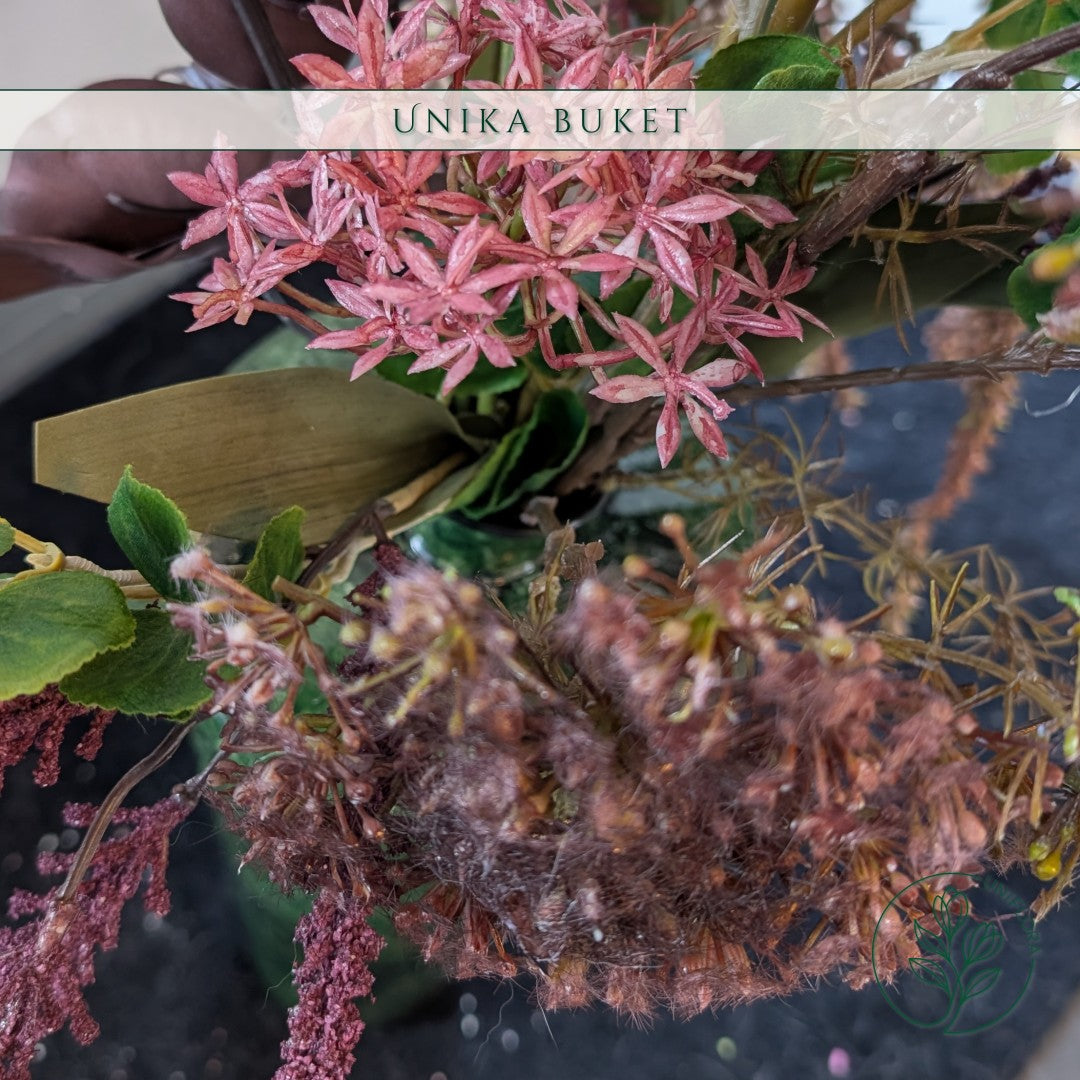 Evighedsbuket Unika 26.19: Dramatisk Lidenskab med nuancer af groen, jadegron, pink, lilla-1, violet, koralrod - Uniflora